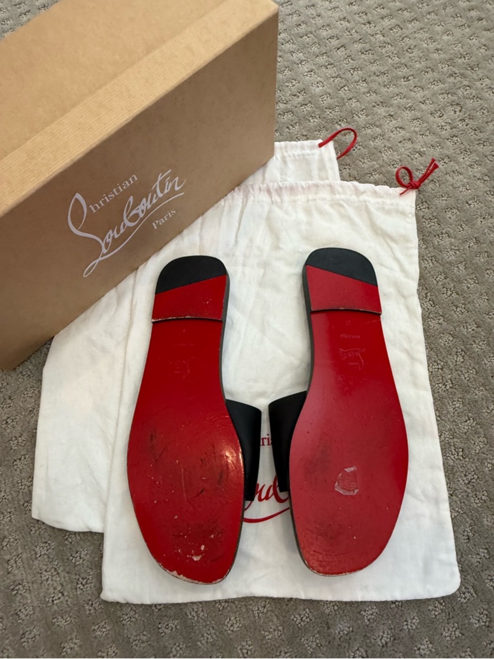 Christian Louboutin Black Embossed Logo Leather Flat Mule Sandal size 41 - Picture 7 of 12